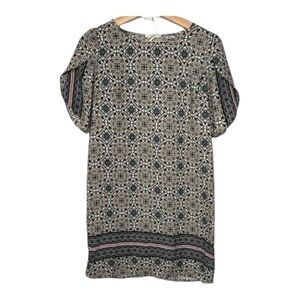 Adrienne Multicolor Floral Shift Dress Size S Short Sleeve Crew Neck